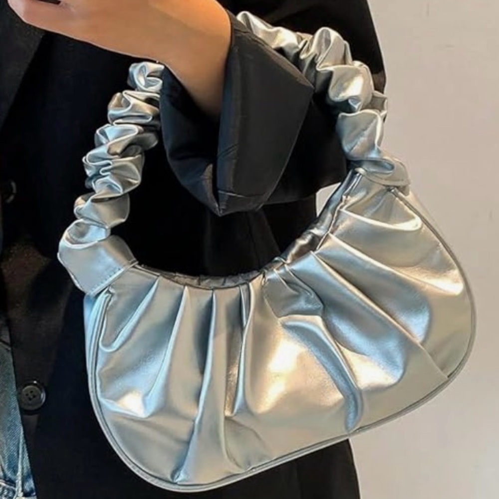 Preloved Silver Scrunch Shoulder Bag.